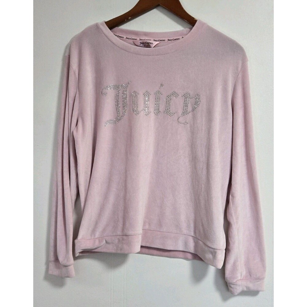 Juicy Couture Shirt Womens L Embellished Velour Sleep Wear Crew Neck Long Sleeve